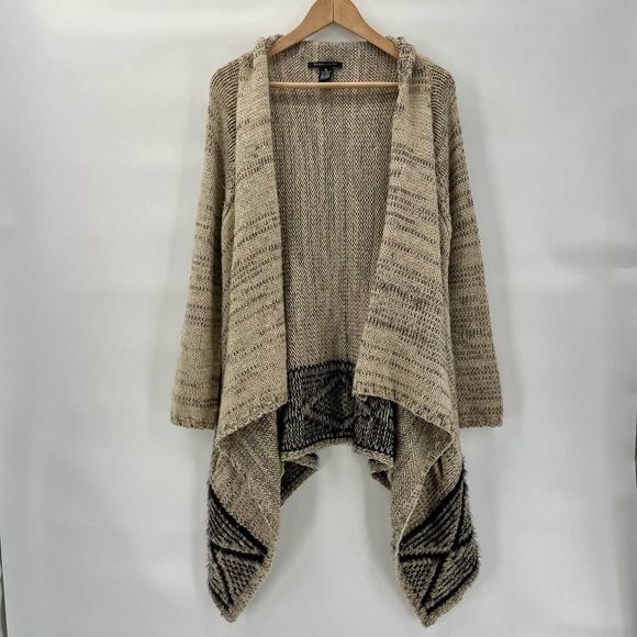 BCBGMaxazria Womens Draped Cardigan Medium Beige Wool Hi/Low Open Shawl - Picture 2 of 9